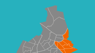 Kaartje van de stad met het stadsdeel Oost uitgelicht