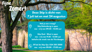 Een plaatje met de openingstijden van de Stips in de zomer.