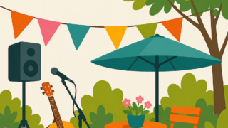 een AI gegenereerd plaatje van een muzikaal terrasje