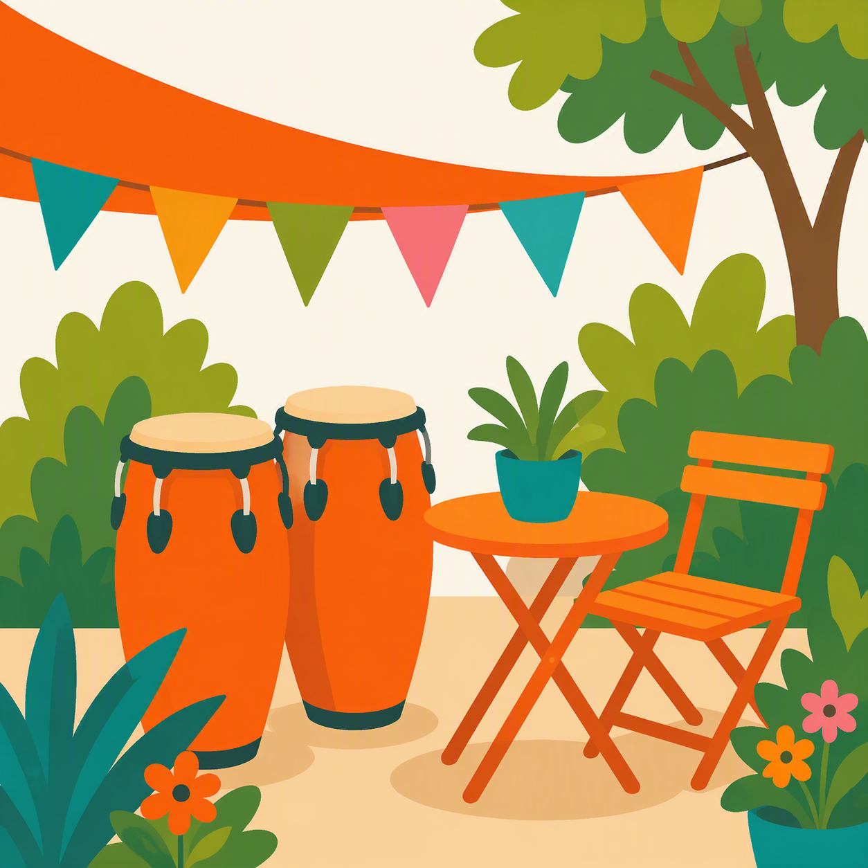 een AI gegenereerd plaatje van een Caribisch salsa terrasje